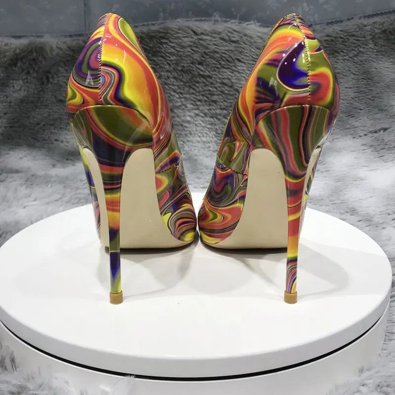 Art Painting Printed Women Partent Stiletto High Heels Customize Fashion Pumps Chic Ladies Party Shoes Plus Size 33-45 - Everyday Curves