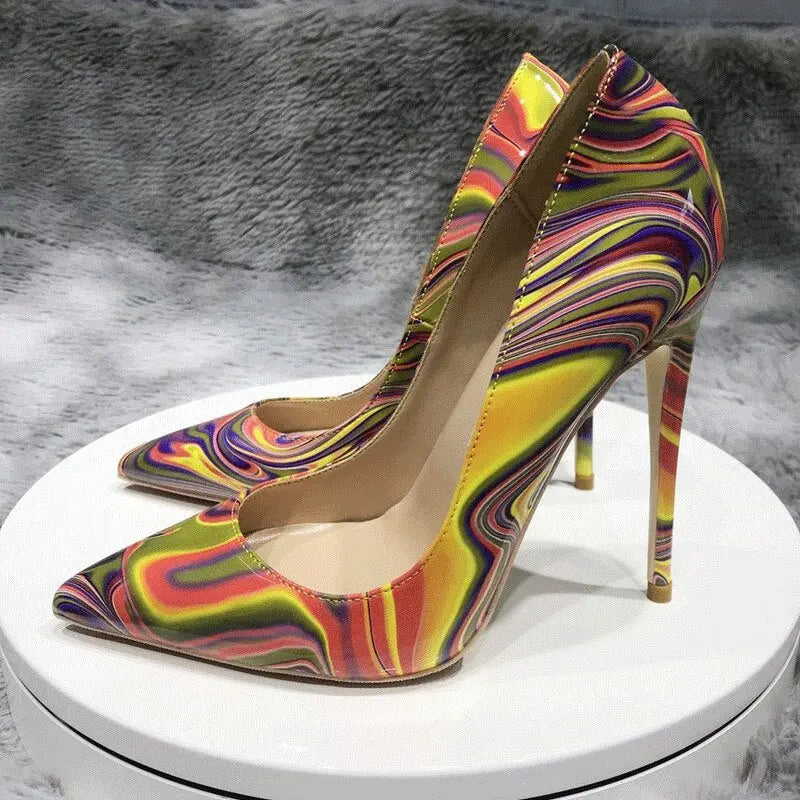 Art Painting Printed Women Partent Stiletto High Heels Customize Fashion Pumps Chic Ladies Party Shoes Plus Size 33-45 - Everyday Curves