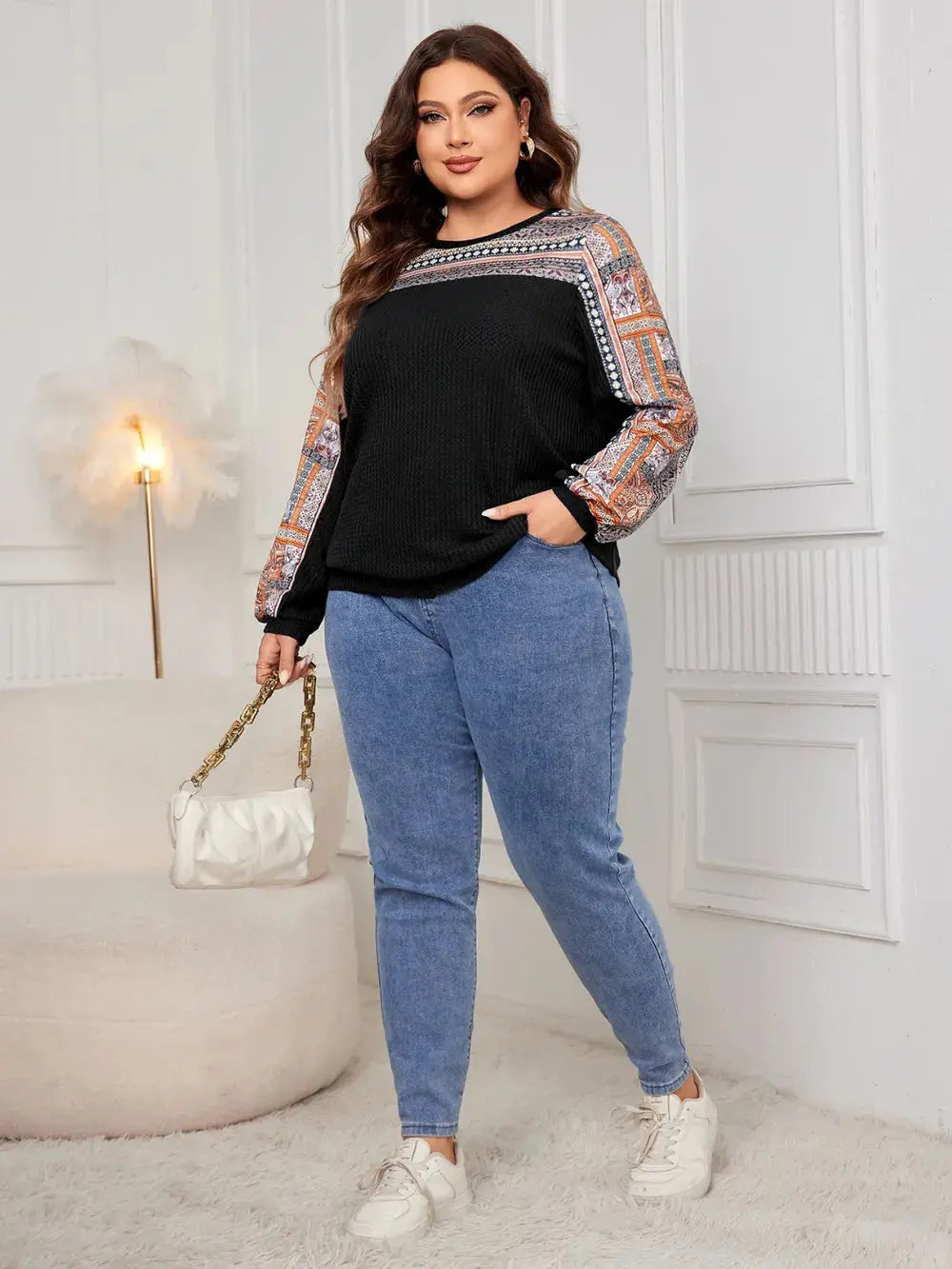 Honey Plus Size Printed Long Sleeve Sweatshirt - Everyday Curves