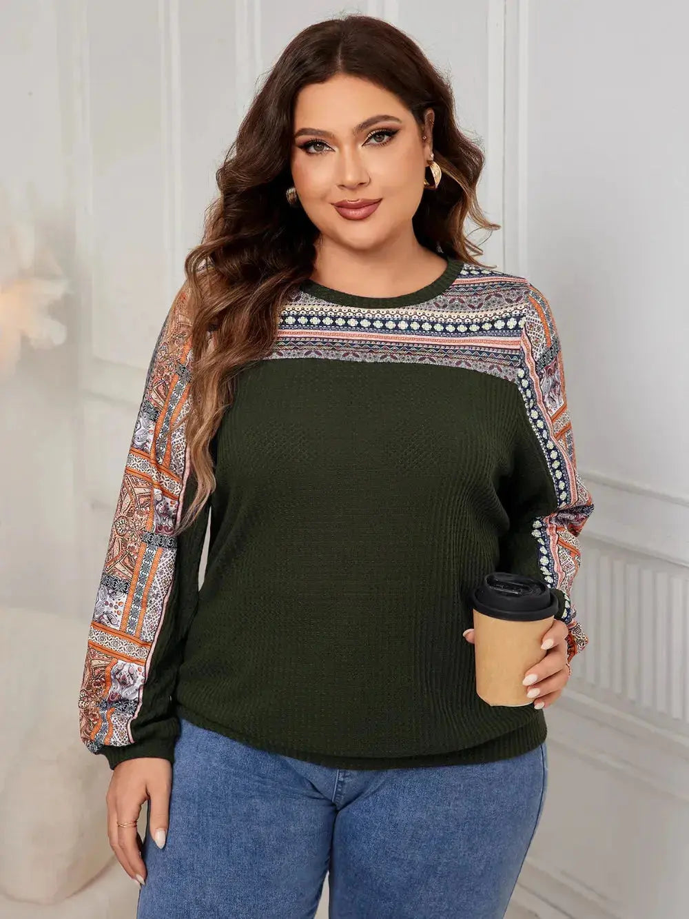 Honey Plus Size Printed Long Sleeve Sweatshirt - Everyday Curves
