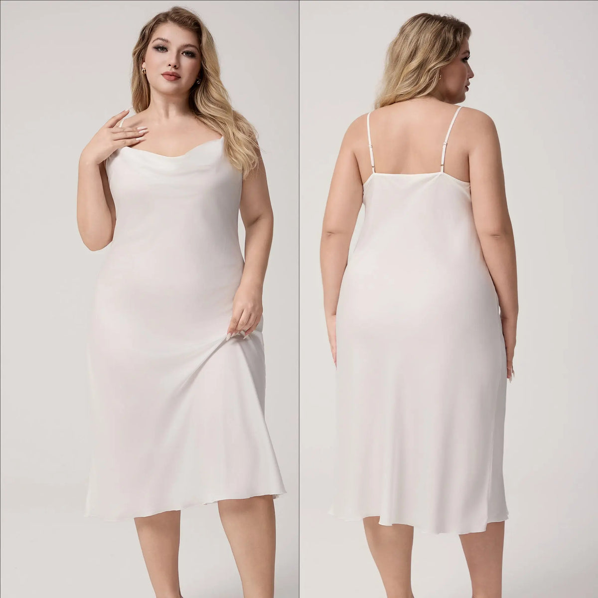 Yao Ting Plus Size Satin Nightdress for Women Summer One-Piece Plunge Neck Strap Loose Loungewear Sleepwear - Everyday Curves