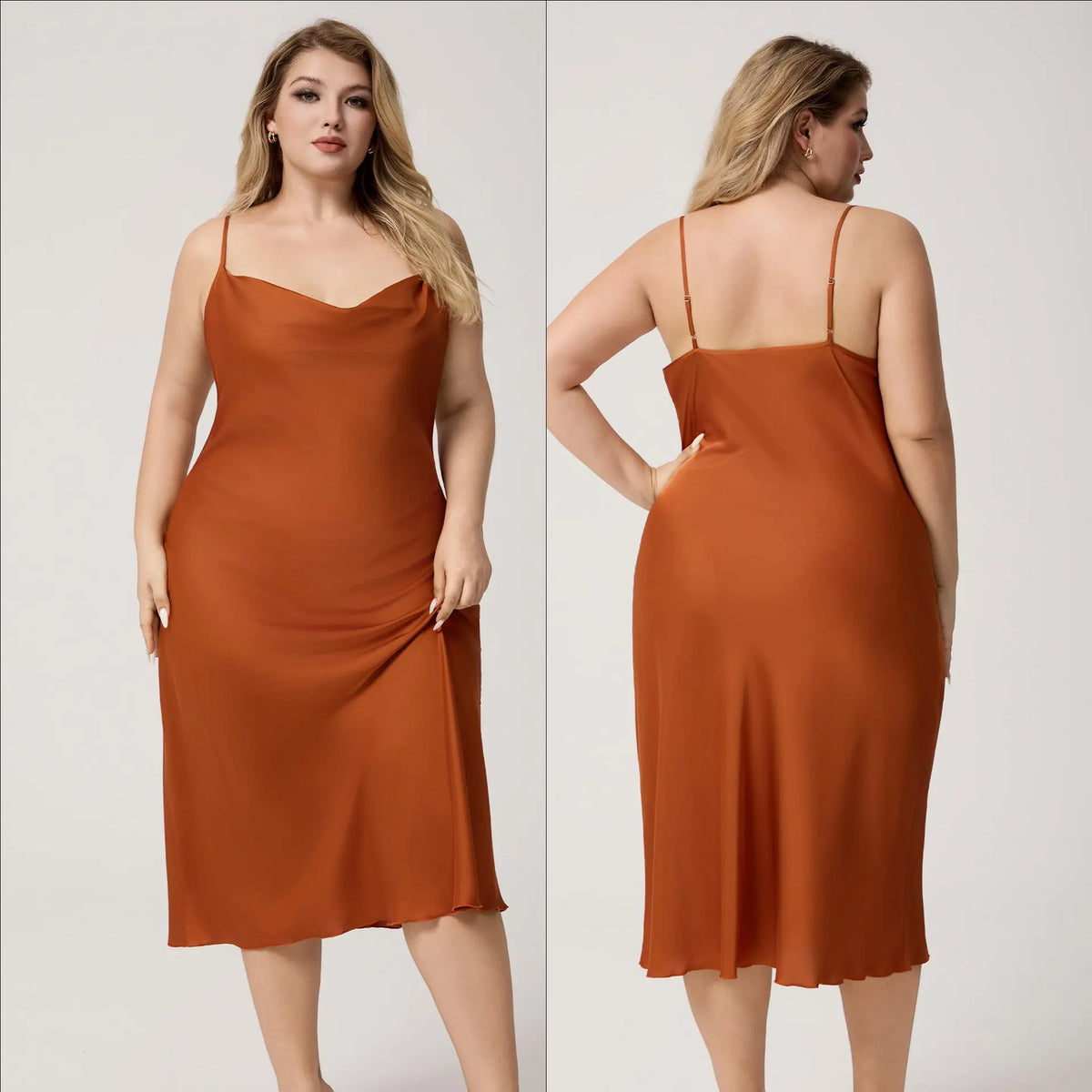 Yao Ting Plus Size Satin Nightdress for Women Summer One-Piece Plunge Neck Strap Loose Loungewear Sleepwear - Everyday Curves
