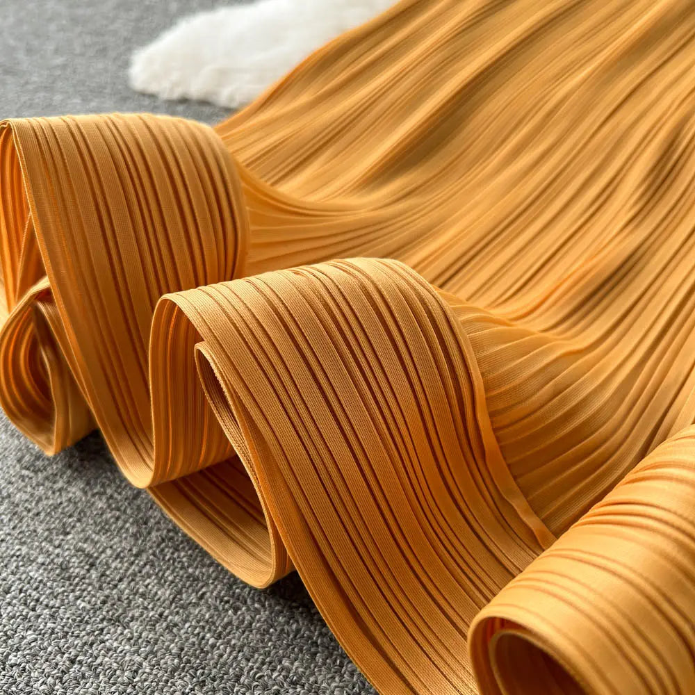 Women Fashion Summer 2 Pieces Set Pleated Sleeveless Tops & Elastic Waist Ruffles Hem Skirt Sets Dress Set Outfits Traf - Everyday Curves