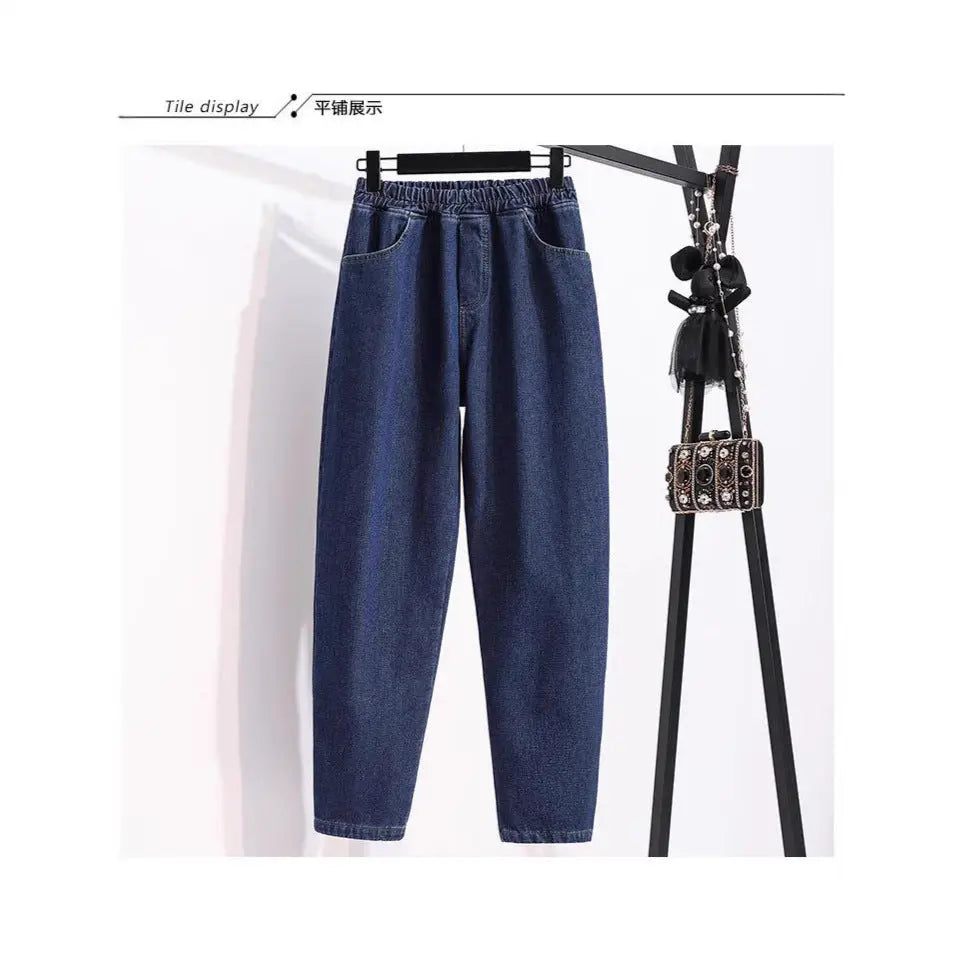 Style Denim Pants for Women Loose Harem Trousers Straight Leg Jeans for Ladies Plus Size Dad Pants - Everyday Curves