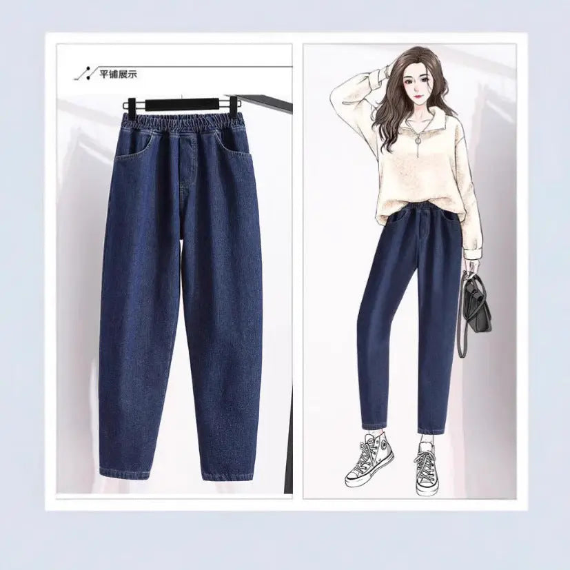 Style Denim Pants for Women Loose Harem Trousers Straight Leg Jeans for Ladies Plus Size Dad Pants - Everyday Curves