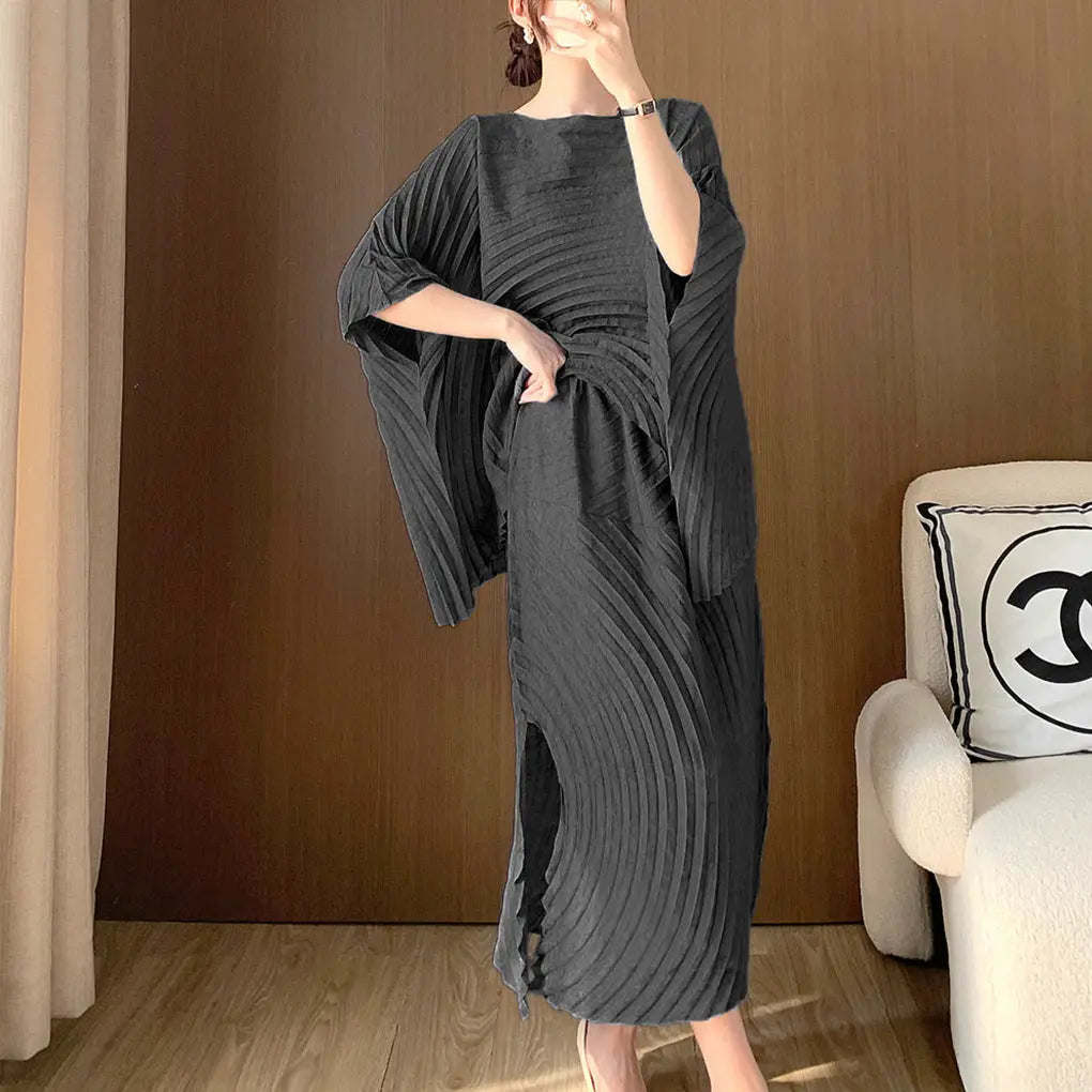 Casual Pleated Solid Color 2 Pieces Set For Women Irregular Tops High Waist Skirt Fashion - Everyday Curves