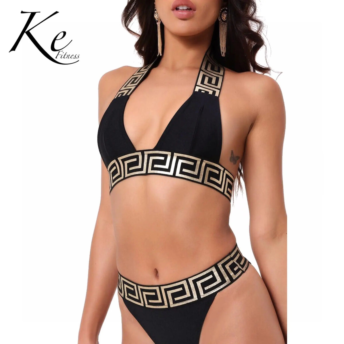 Shop 2 Pieces Swimsuit Fashion Striped Milk Silk Without Pad
