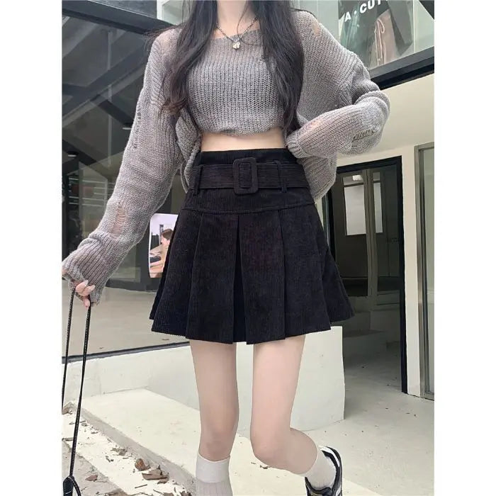 Big Size Corduroy A-Line Skirt for Women Spring New Style Chiffon Mini Skirt Plus Size Slimming Skirt - Everyday Curves