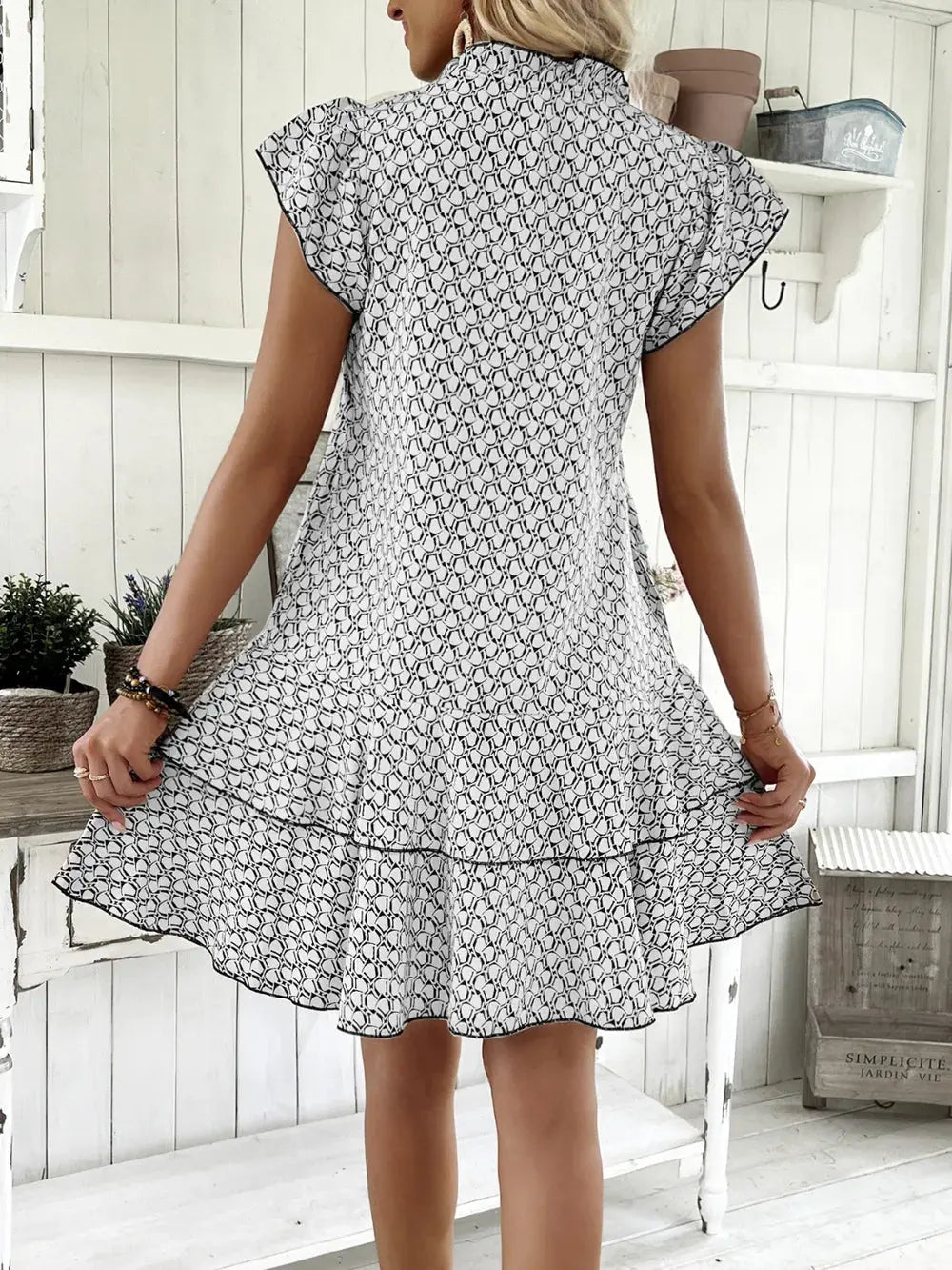 Full Size Ruffled Layered Printed Mini Dress Plus Size - Everyday Curves