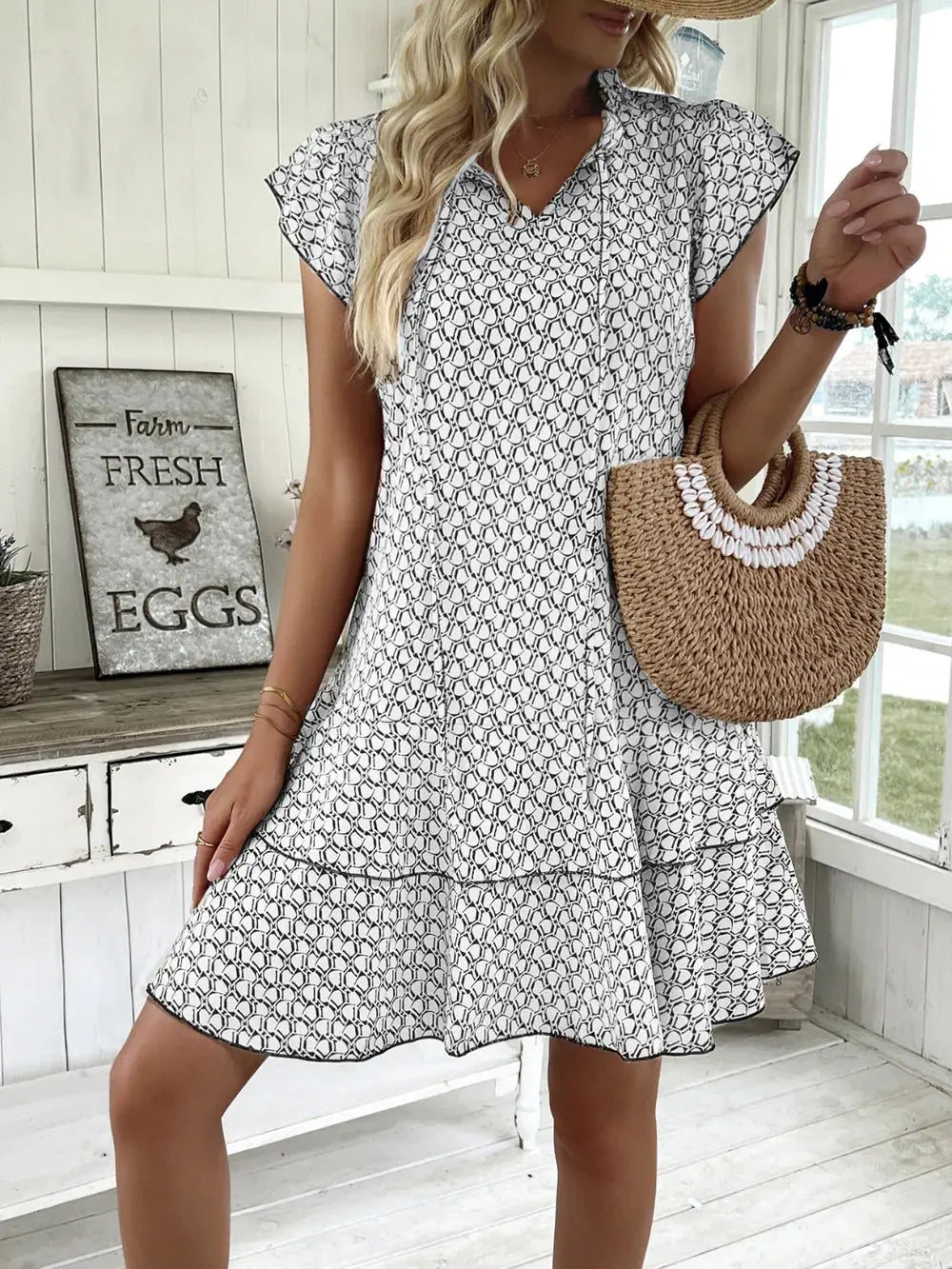 Full Size Ruffled Layered Printed Mini Dress Plus Size - Everyday Curves