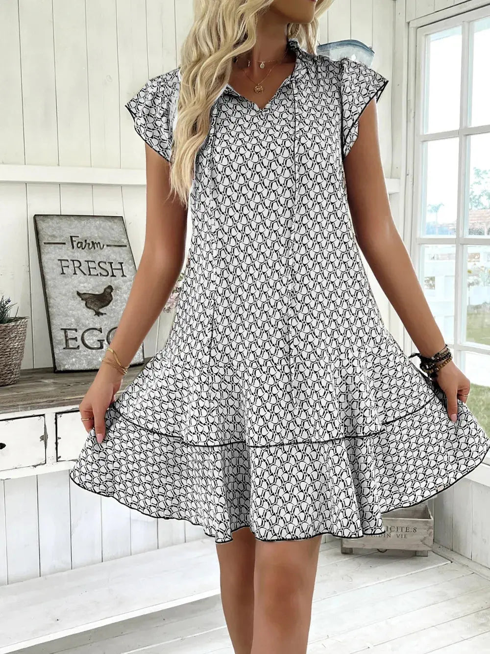 Full Size Ruffled Layered Printed Mini Dress Plus Size - Everyday Curves