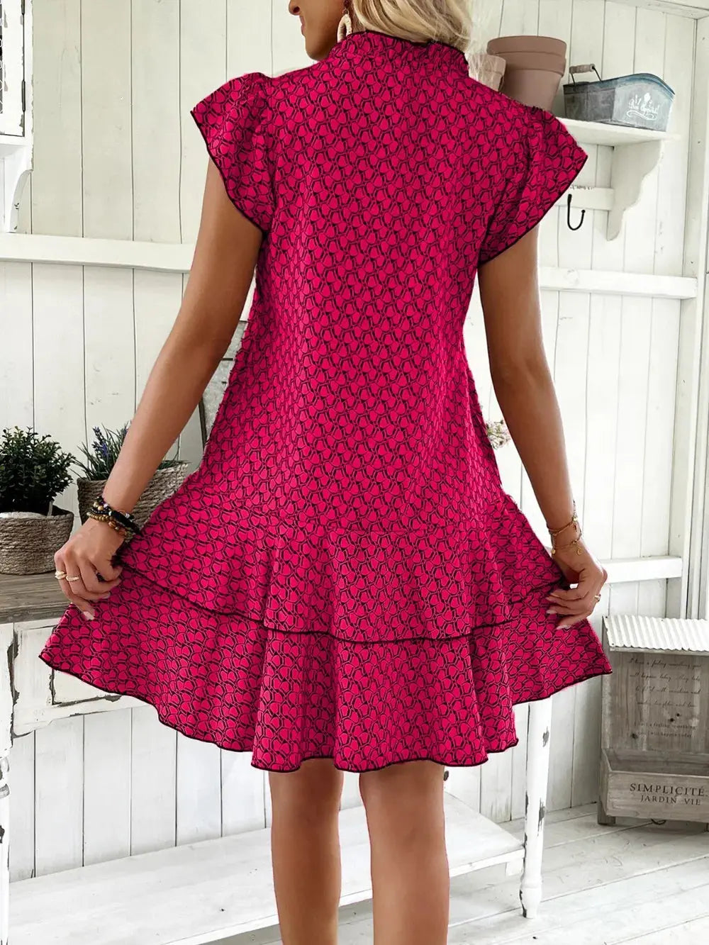 Full Size Ruffled Layered Printed Mini Dress Plus Size - Everyday Curves