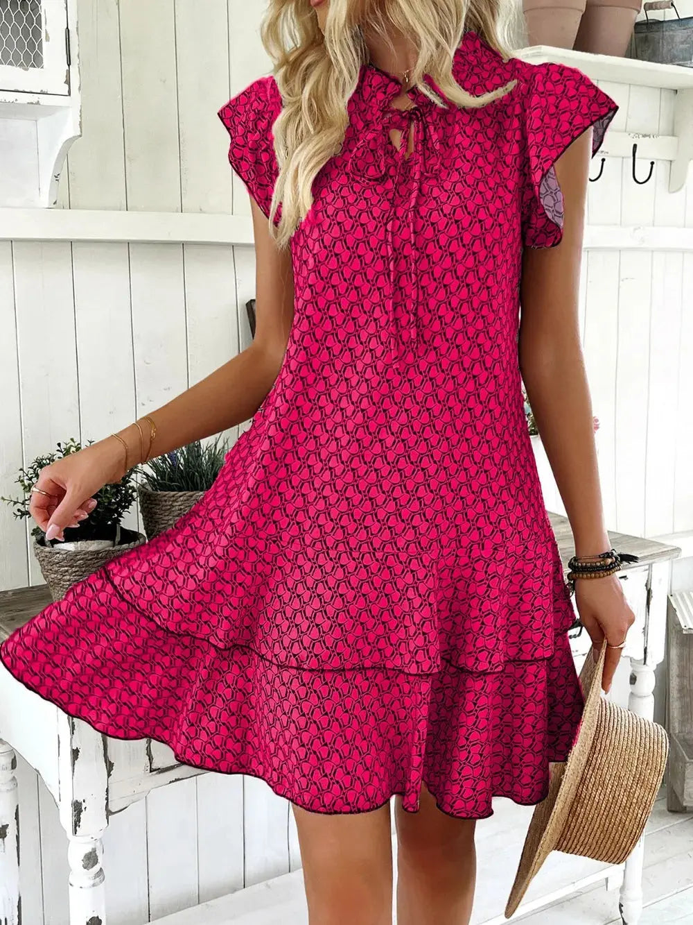 Full Size Ruffled Layered Printed Mini Dress Plus Size - Everyday Curves