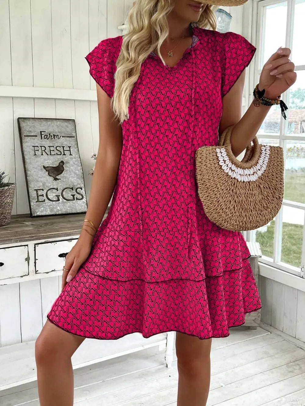 Full Size Ruffled Layered Printed Mini Dress Plus Size - Everyday Curves
