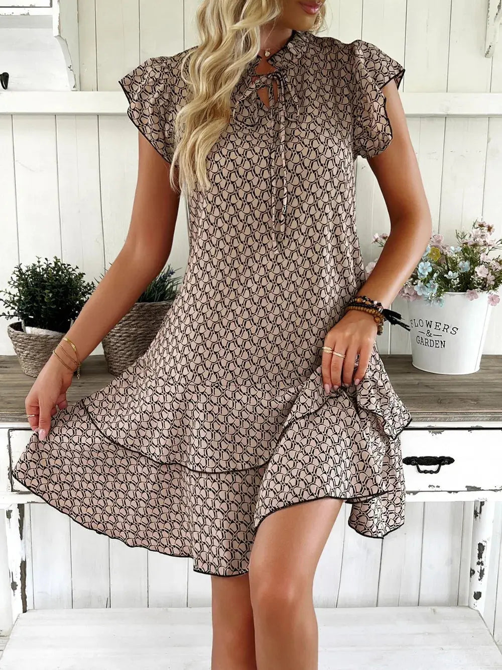 Full Size Ruffled Layered Printed Mini Dress Plus Size - Everyday Curves
