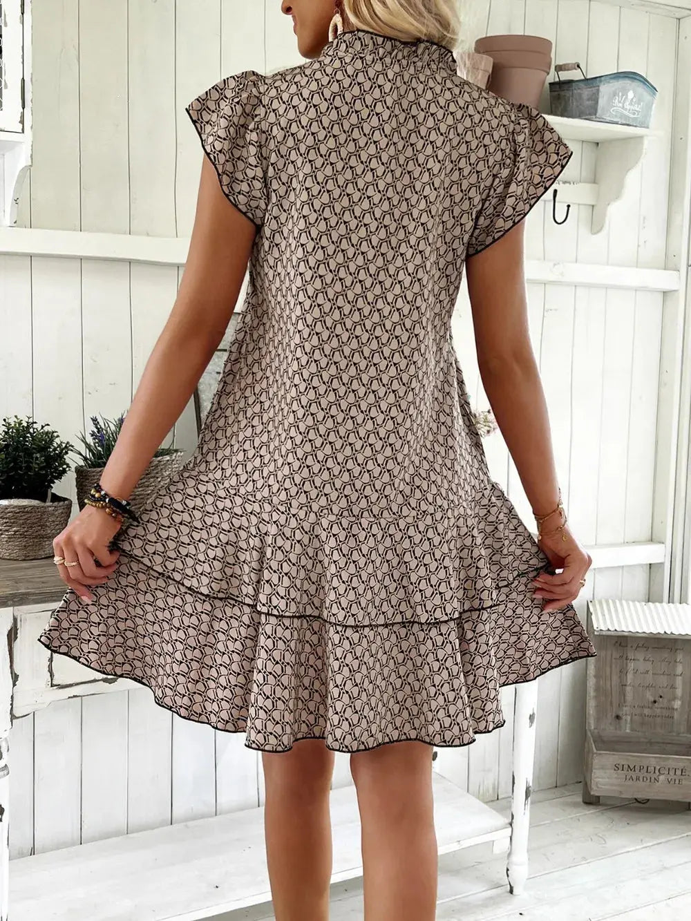Full Size Ruffled Layered Printed Mini Dress Plus Size - Everyday Curves