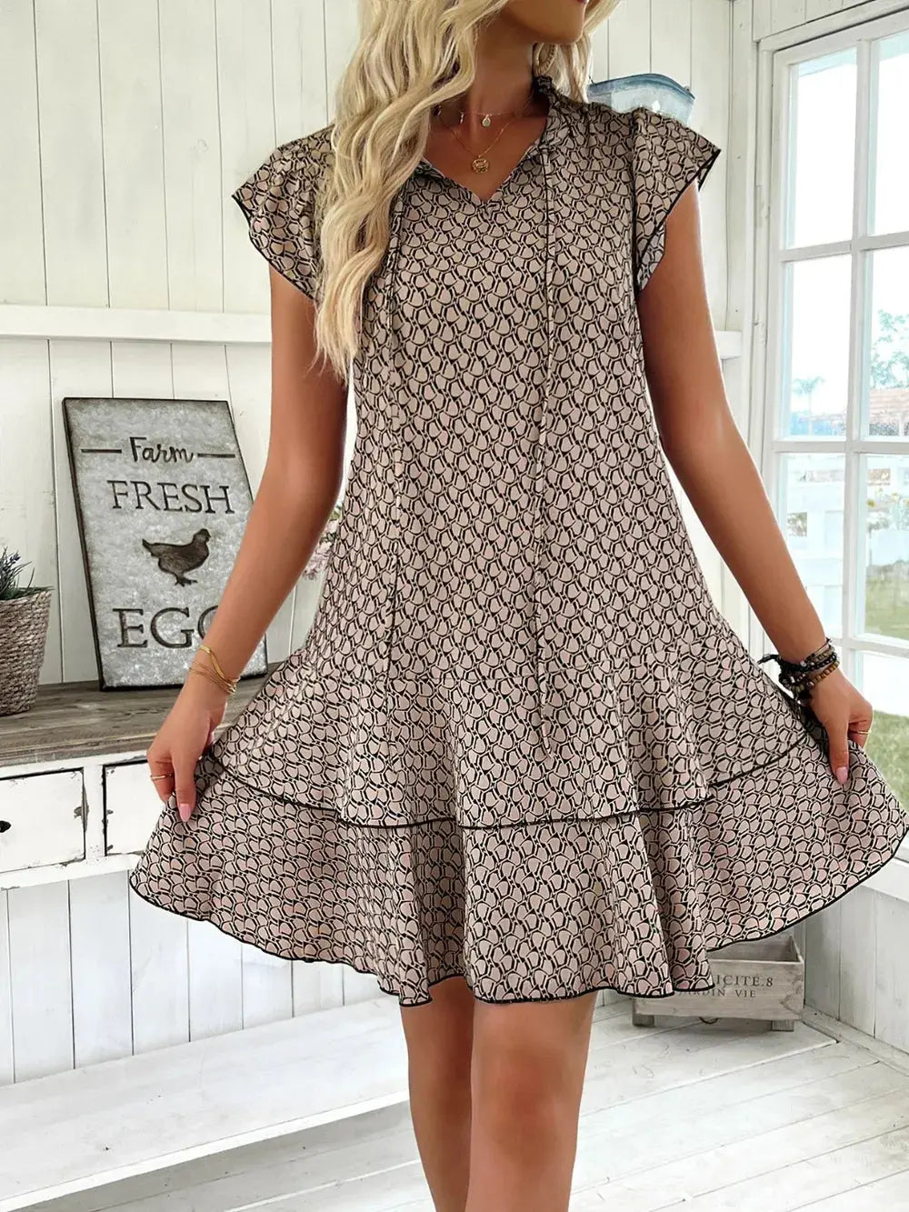 Full Size Ruffled Layered Printed Mini Dress Plus Size - Everyday Curves