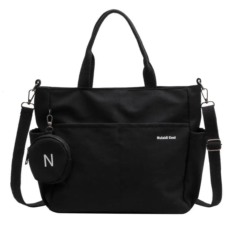 Large capacity multi-pocket tote hand-held canvas bag zipper commuter student book one-shoulder messenger class computer bag - Everyday Curves