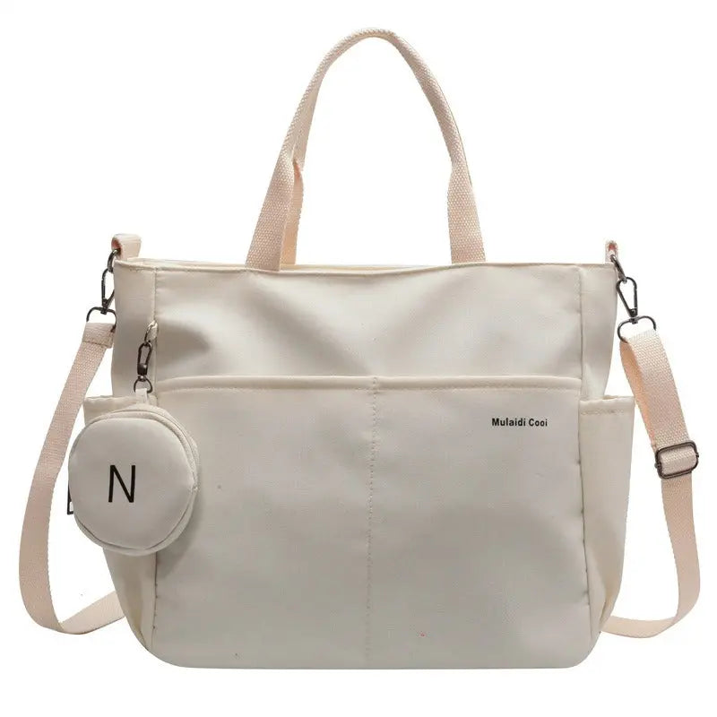 Large capacity multi-pocket tote hand-held canvas bag zipper commuter student book one-shoulder messenger class computer bag - Everyday Curves