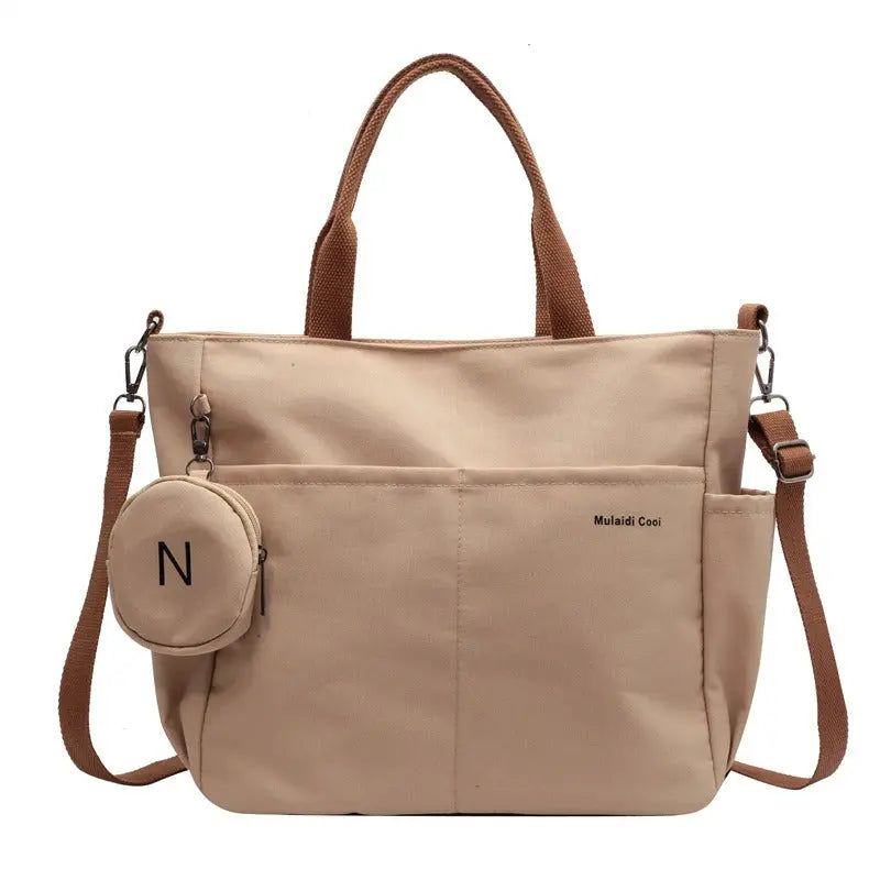 Large capacity multi-pocket tote hand-held canvas bag zipper commuter student book one-shoulder messenger class computer bag - Everyday Curves