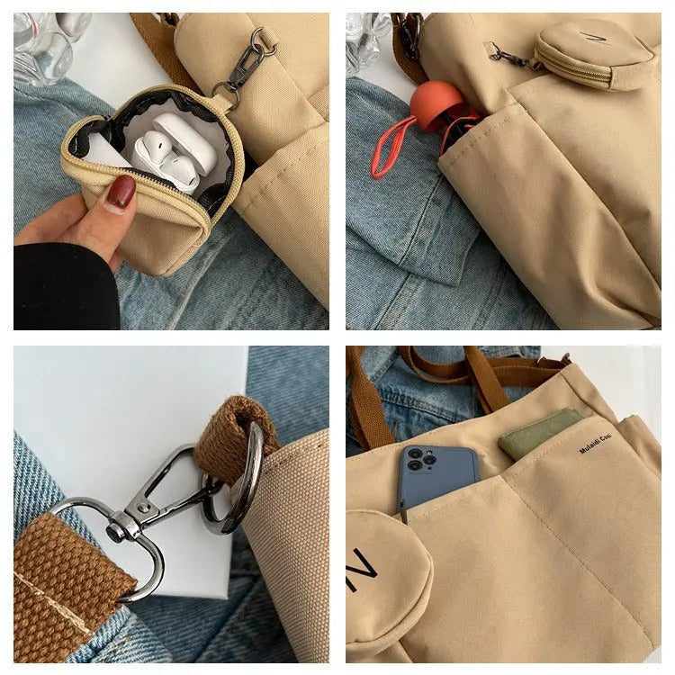 Large capacity multi-pocket tote hand-held canvas bag zipper commuter student book one-shoulder messenger class computer bag - Everyday Curves