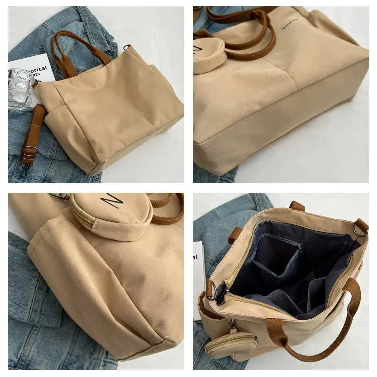 Large capacity multi-pocket tote hand-held canvas bag zipper commuter student book one-shoulder messenger class computer bag - Everyday Curves