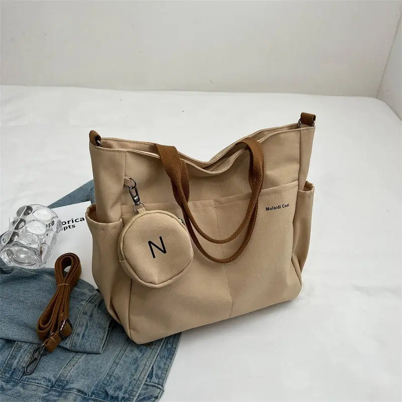 Large capacity multi-pocket tote hand-held canvas bag zipper commuter student book one-shoulder messenger class computer bag - Everyday Curves
