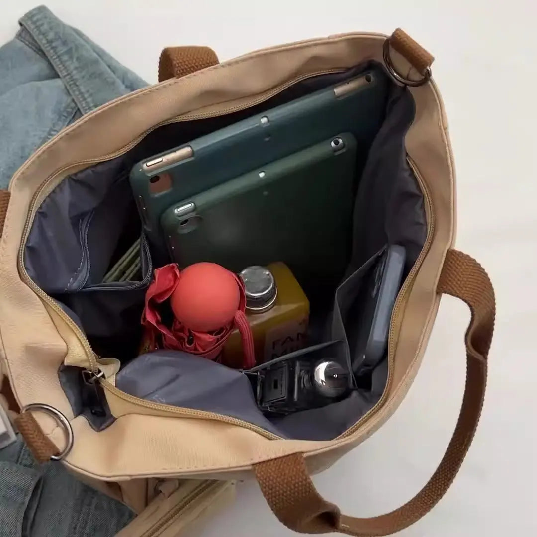 Large capacity multi-pocket tote hand-held canvas bag zipper commuter student book one-shoulder messenger class computer bag - Everyday Curves