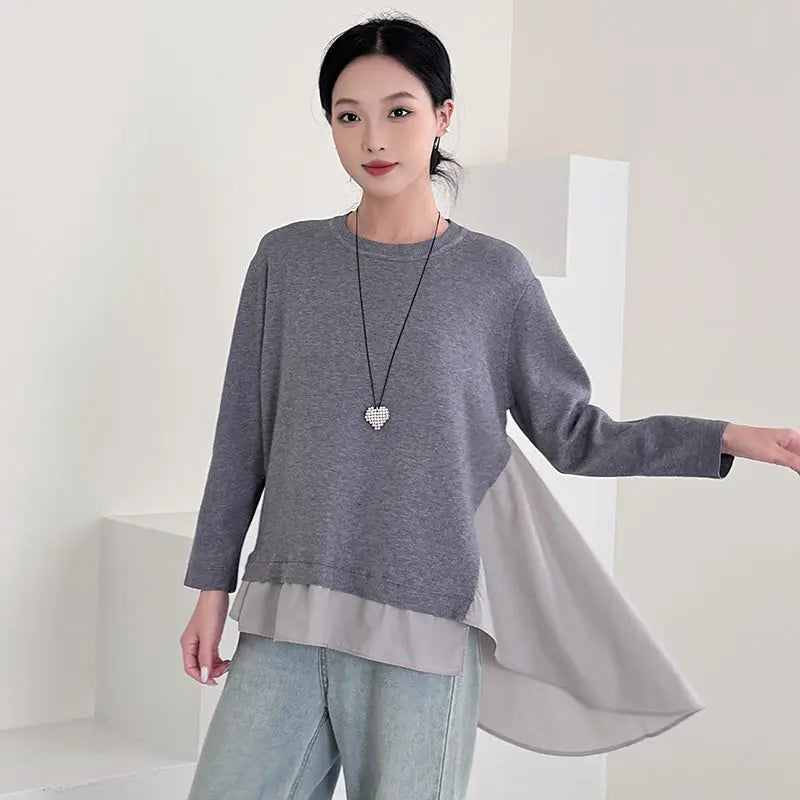 Fashionable Loose Knit Sweater for Women with Patchwork Design Casual Office Wear Plus Size Comfort Fit Top - Everyday Curves