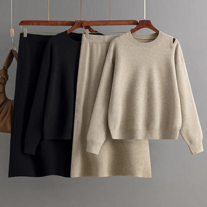 Two Pieces Outfit Women Casual 2 Piece Knit Sweater Skirt Sets Knitted Women Clothing - Everyday Curves