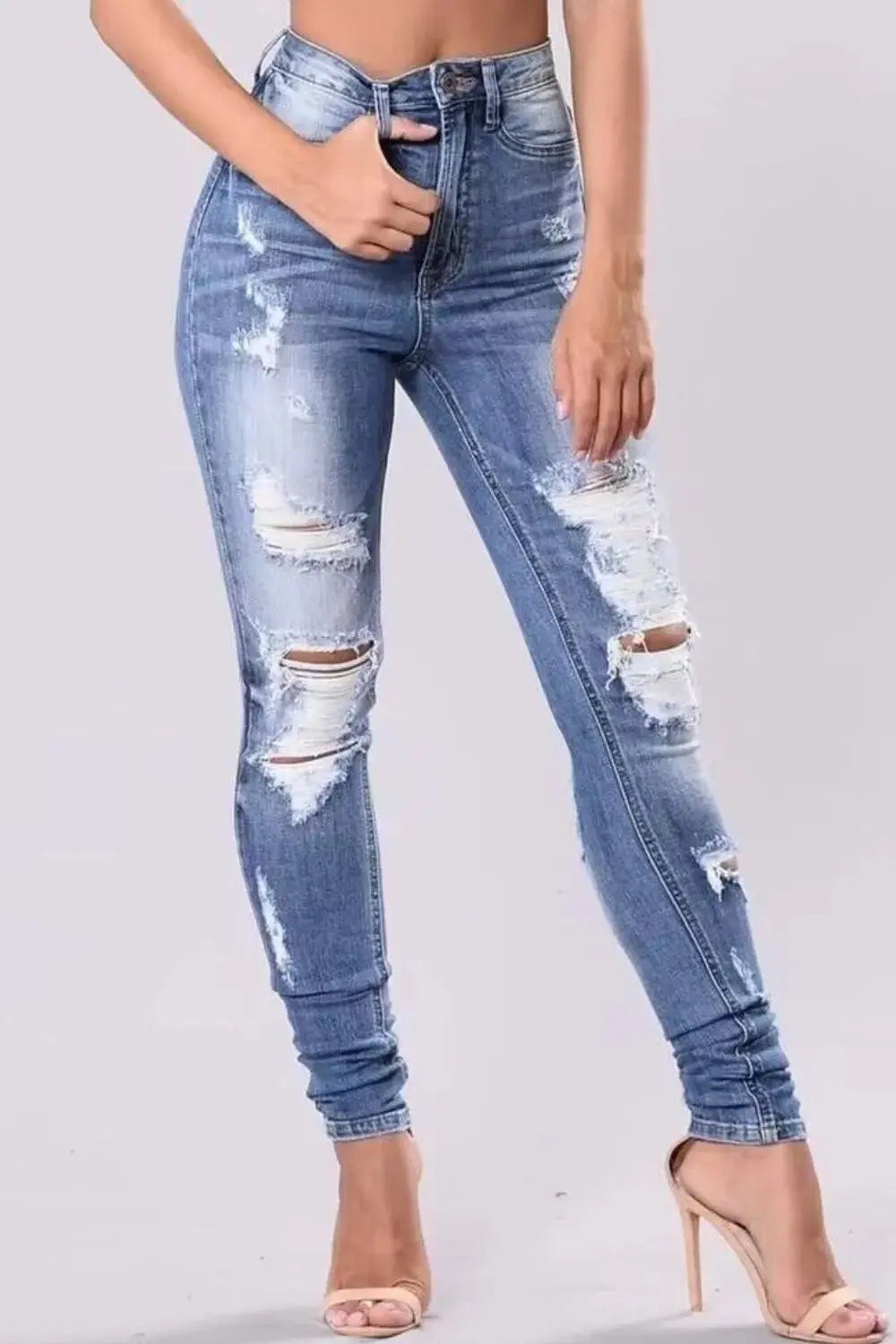 Full Size Distressed Skinny Jeans Plus Size - Everyday Curves