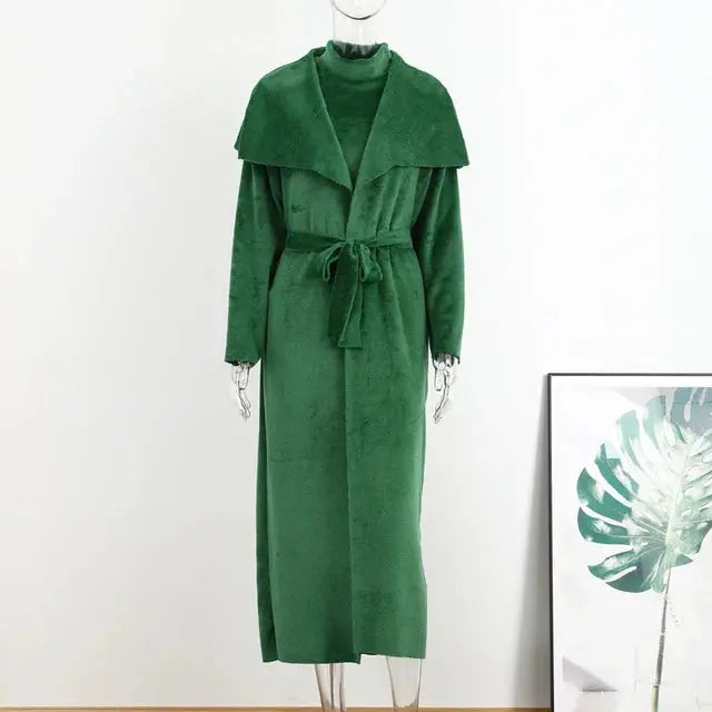Women Long Cardigan Dress 2 Piece Set Autumn Full Sleeve Lapel Coat Sets Female Elegant Outfits - Everyday Curves