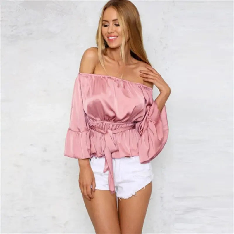 Blouse Korean Woman Tunic Tops for Women Slash Neck Butterfly Sleeve Black Fashion Elegant Blouse Women Plus Size New Chic Women - Everyday Curves