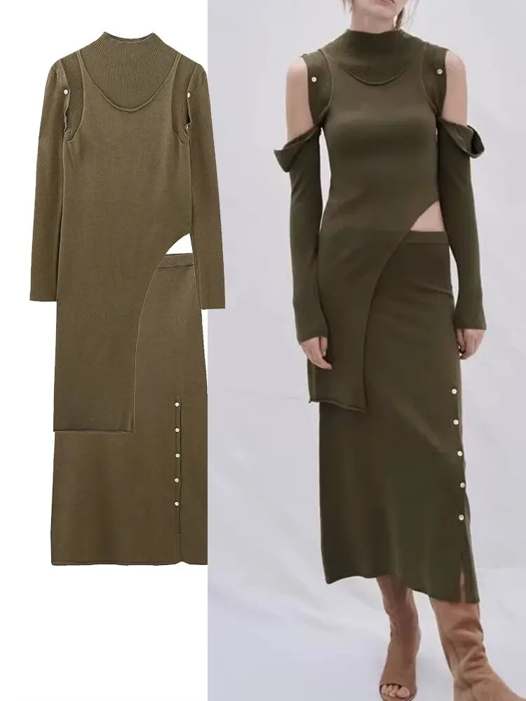 asymmetric knit sweater set