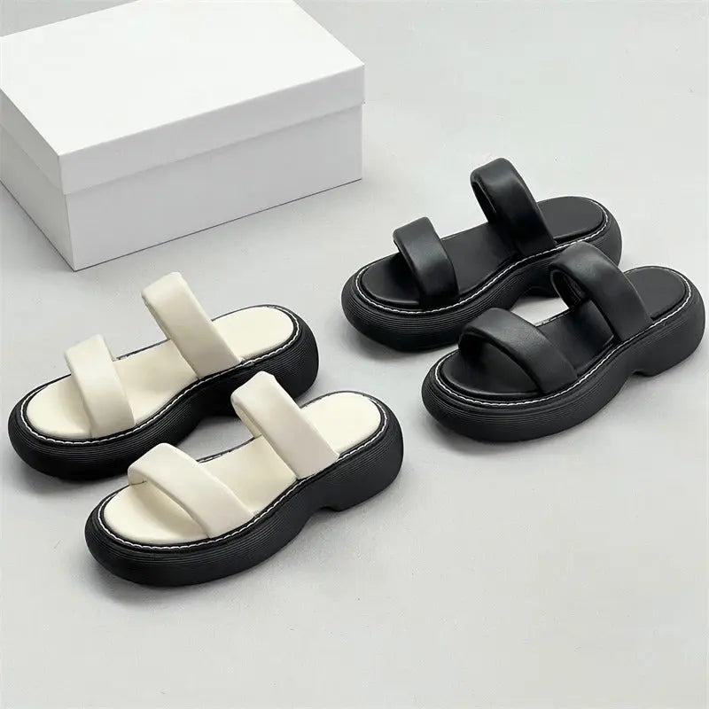 Thick-soled sandals, platform sandals, comfortable outer wear, genuine leather strappy sandals for women - Everyday Curves
