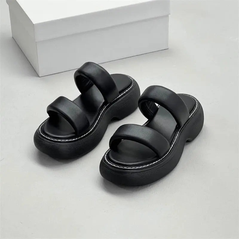 Thick-soled sandals, platform sandals, comfortable outer wear, genuine leather strappy sandals for women - Everyday Curves