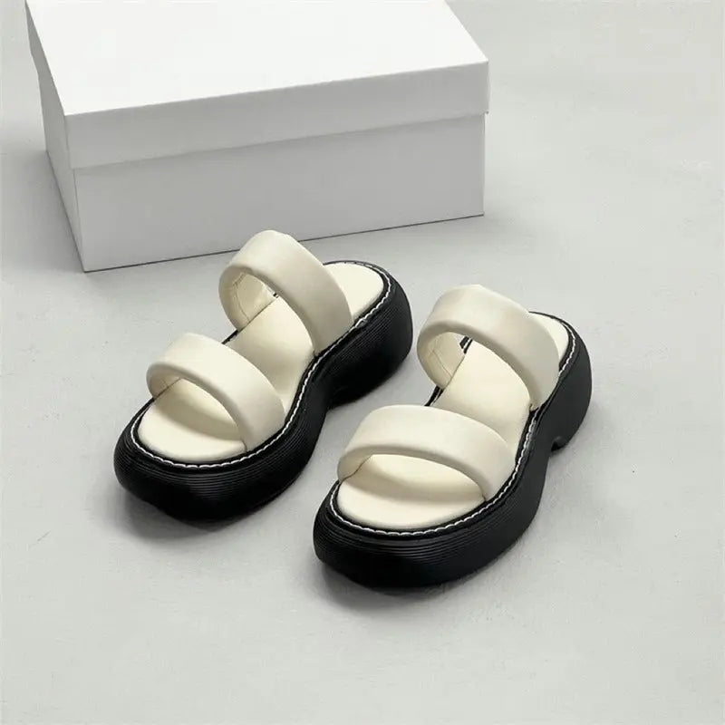 Thick-soled sandals, platform sandals, comfortable outer wear, genuine leather strappy sandals for women - Everyday Curves