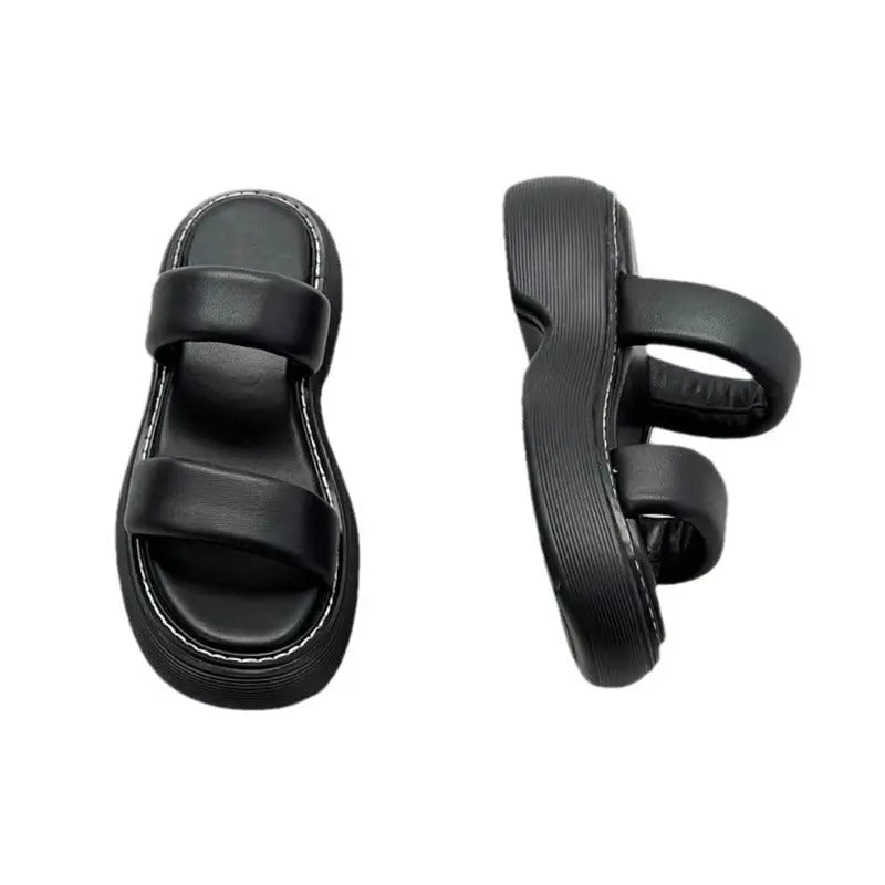 Thick-soled sandals, platform sandals, comfortable outer wear, genuine leather strappy sandals for women - Everyday Curves