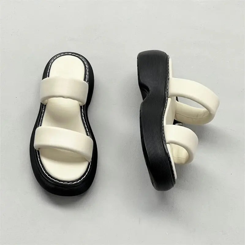 Thick-soled sandals, platform sandals, comfortable outer wear, genuine leather strappy sandals for women - Everyday Curves