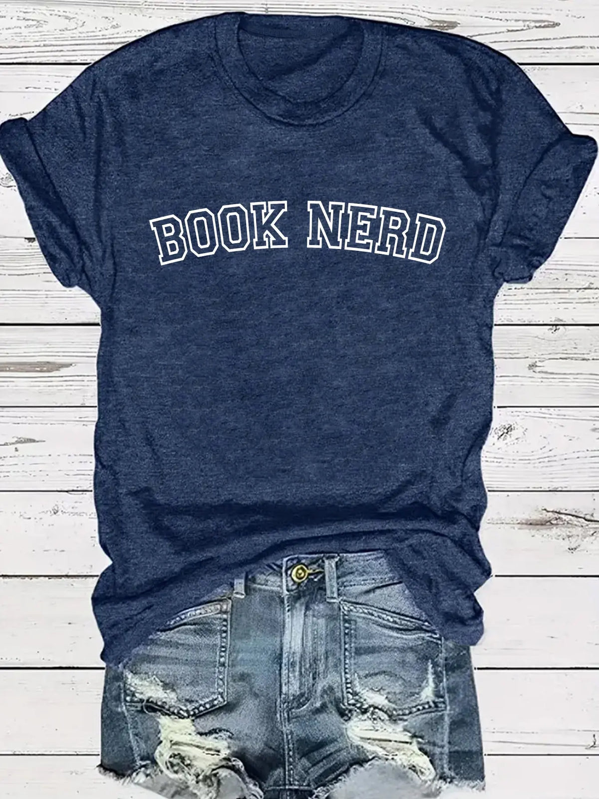 BOOK NERD Pattern Round Neck Short Sleeve - Everyday Curves