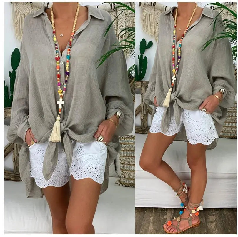 Cotton Linen Shirts Plus Size Women&