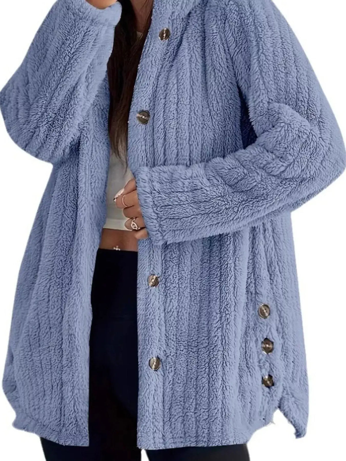 Full Size Fleece Button Up Hooded Outerwear Plus Size6