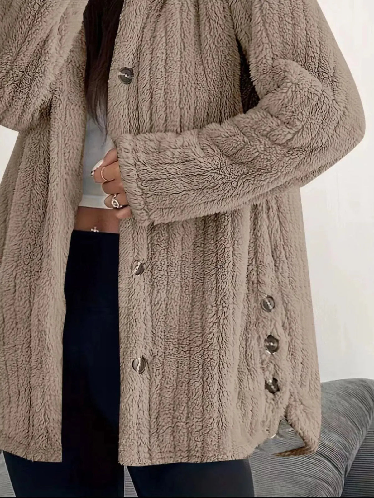 Full Size Fleece Button Up Hooded Outerwear Plus Size 8
