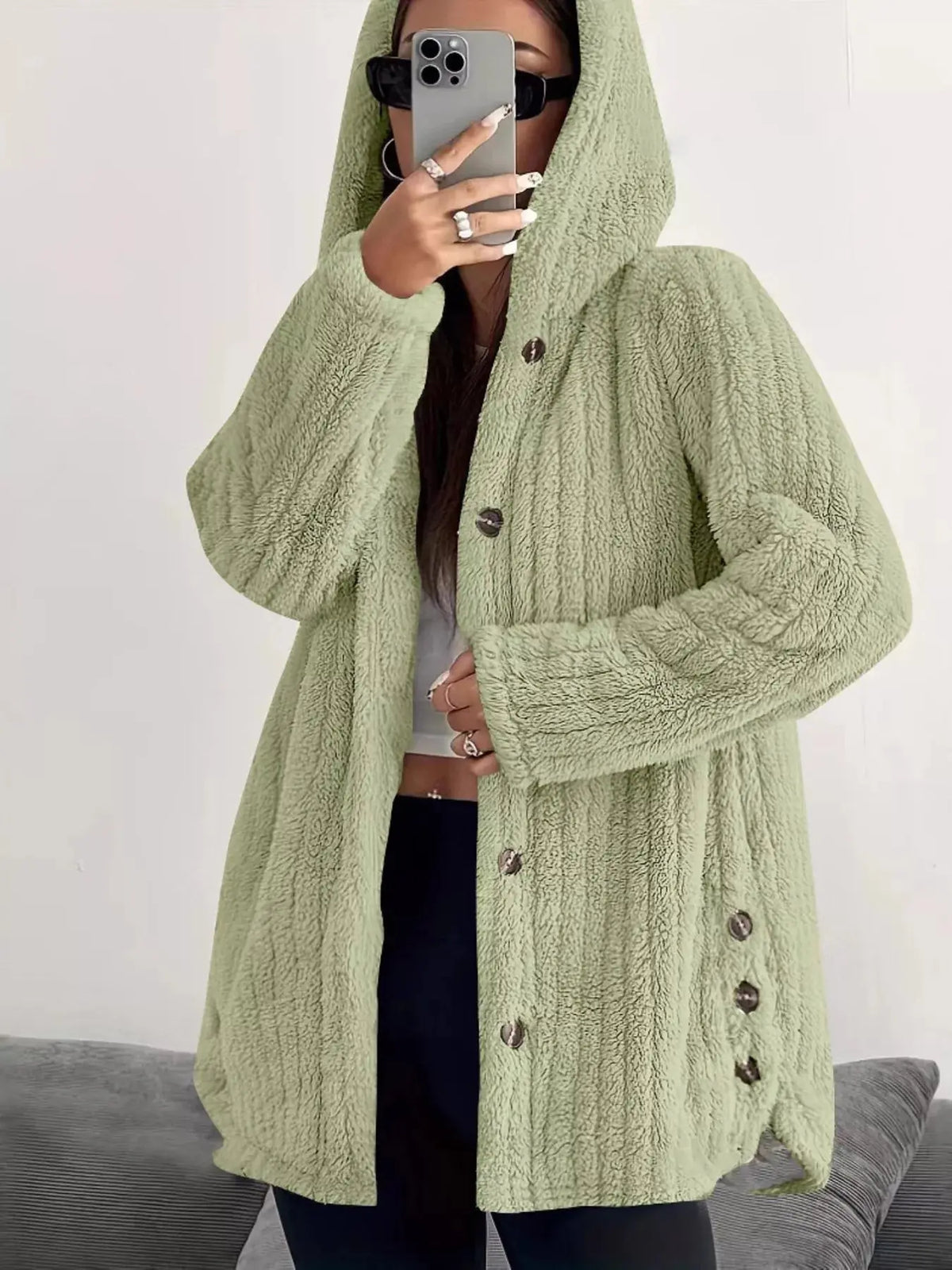 Full Size Fleece Button Up Hooded Outerwear Plus Size 10