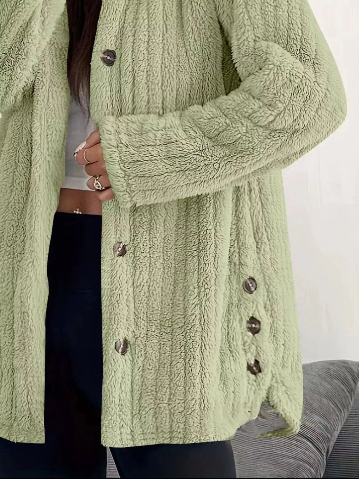 Full Size Fleece Button Up Hooded Outerwear Plus Size11