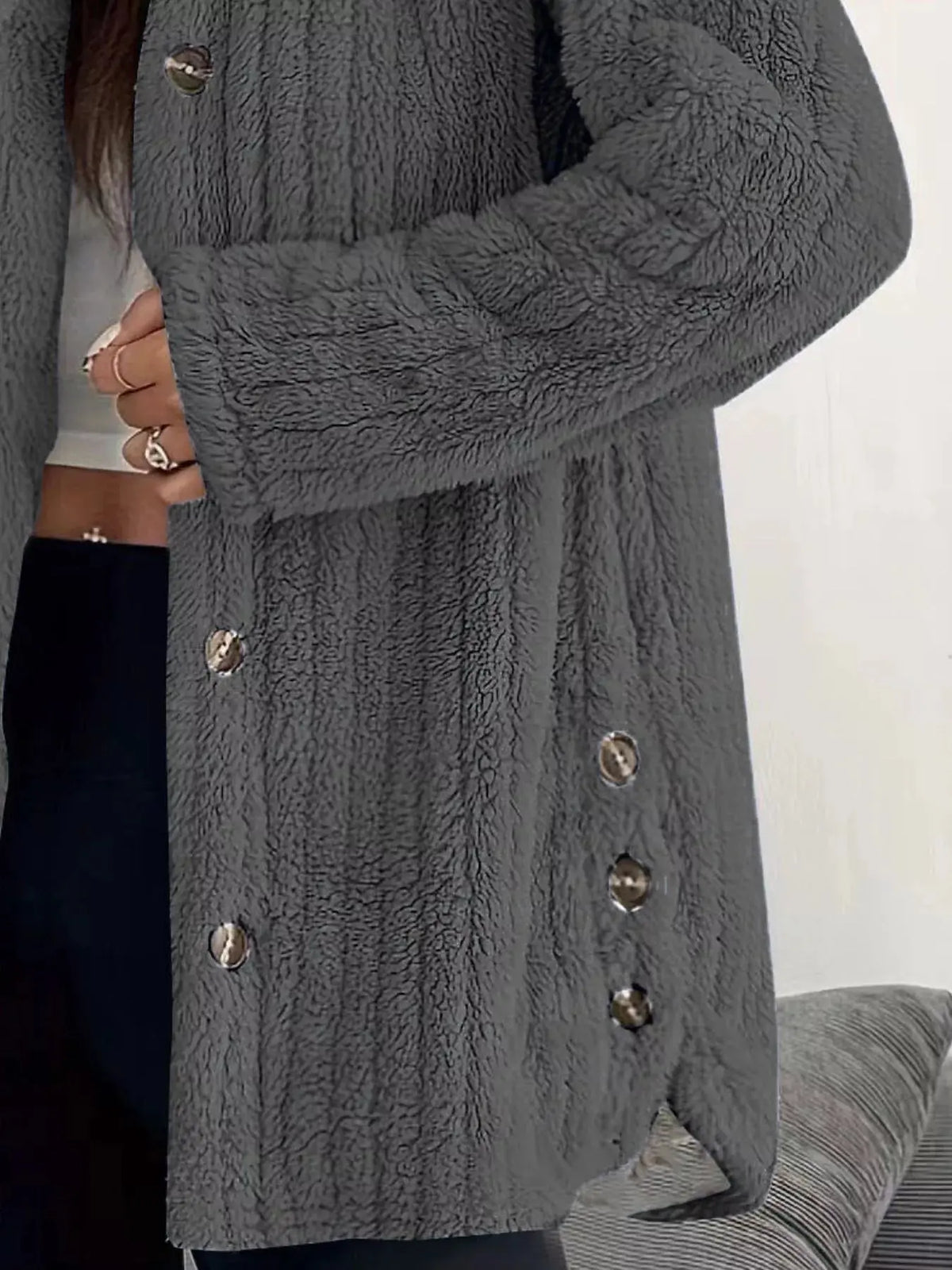 Full Size Fleece Button Up Hooded Outerwear Plus Size 24