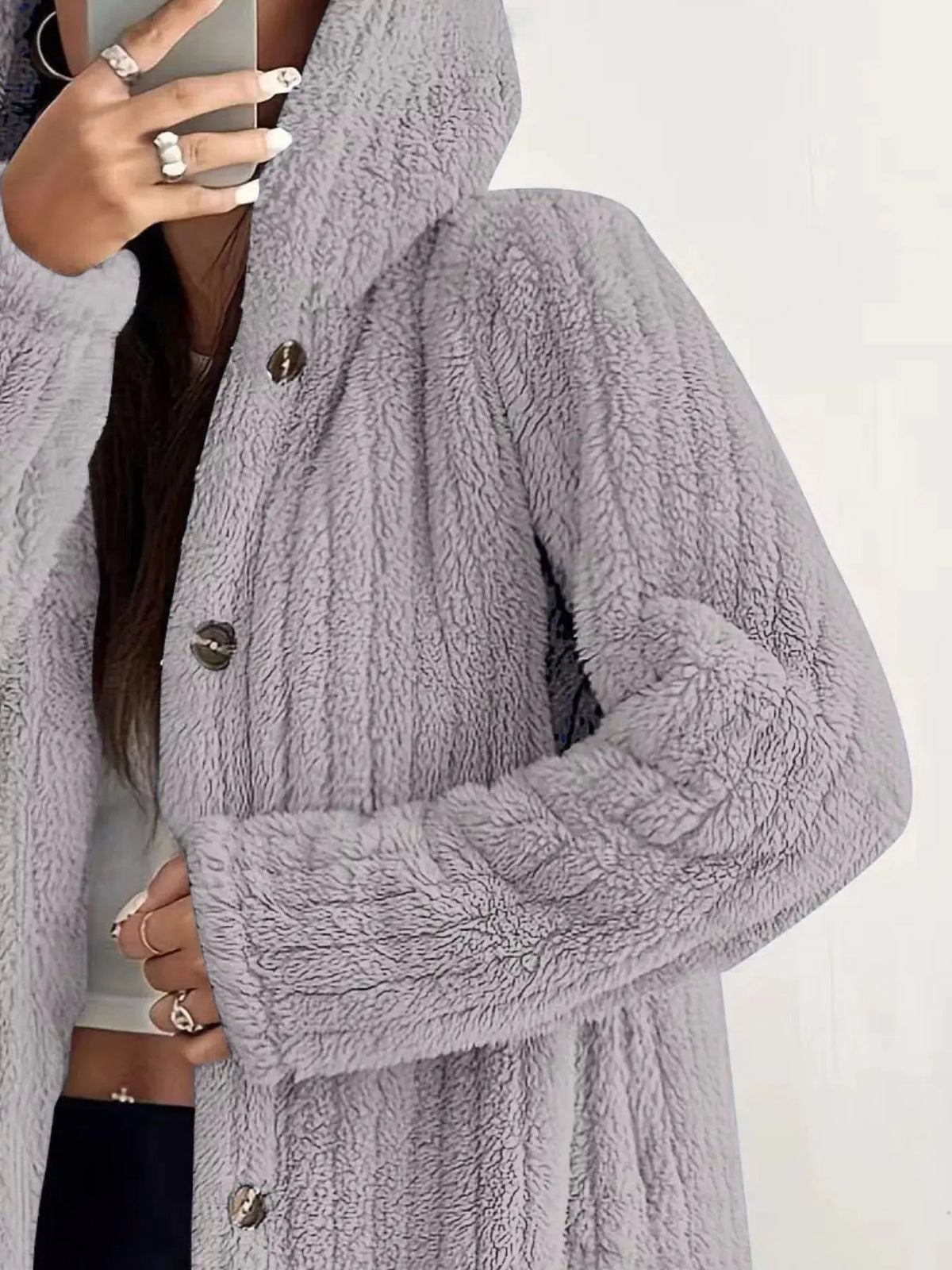 Full Size Fleece Button Up Hooded Outerwear Plus Size26