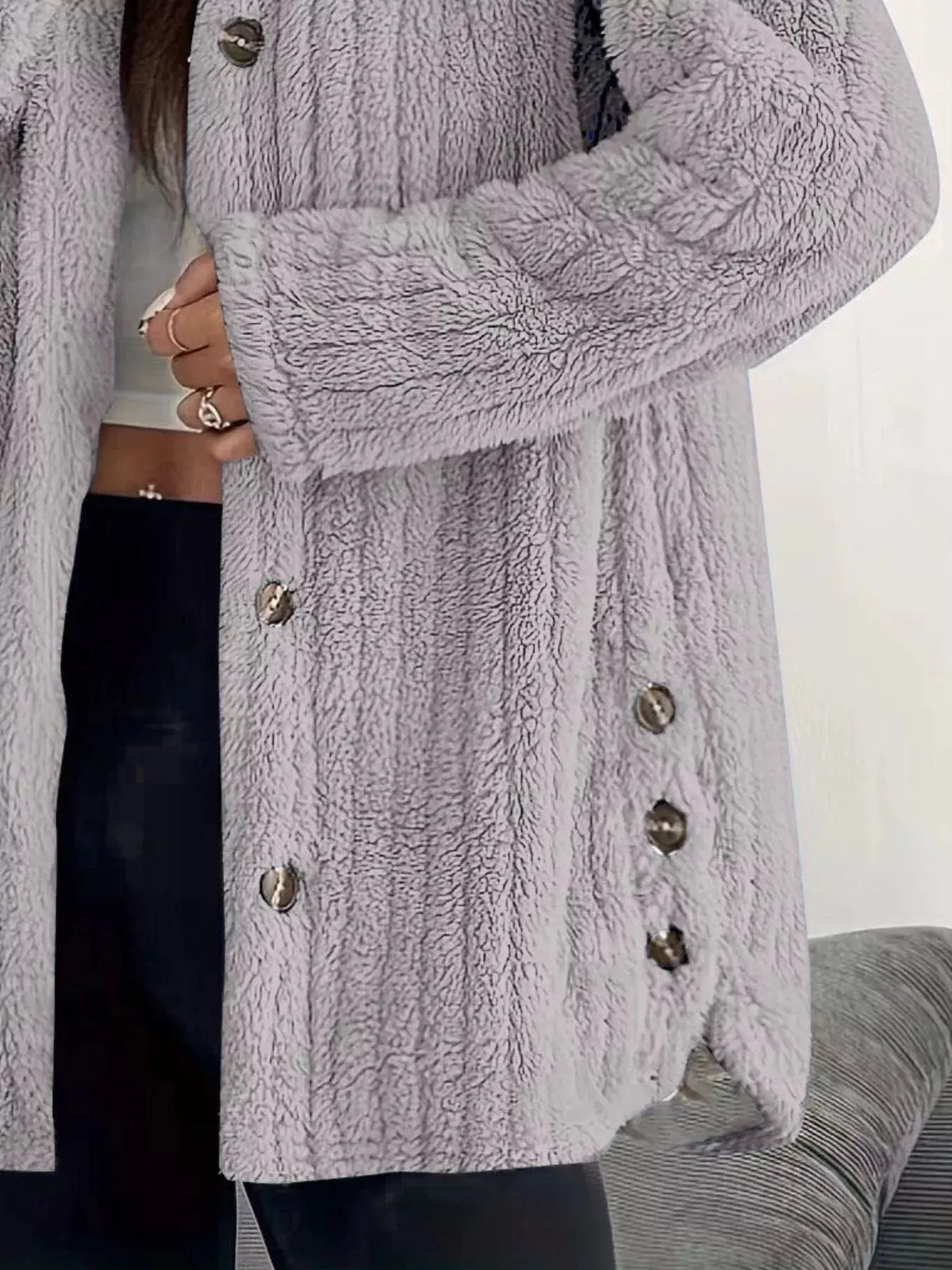 Full Size Fleece Button Up Hooded Outerwear Plus Size 27