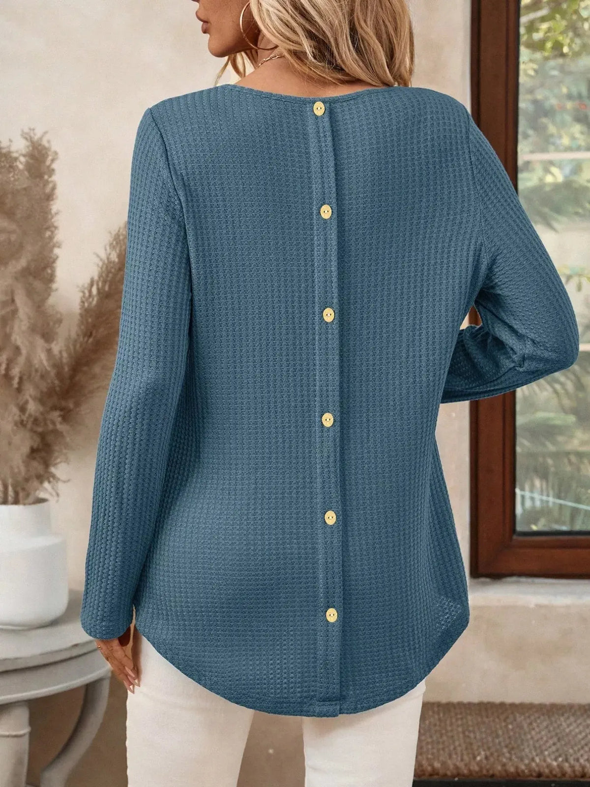Plus Size Casual Waffle Knit Long Sleeve T-Shirt13