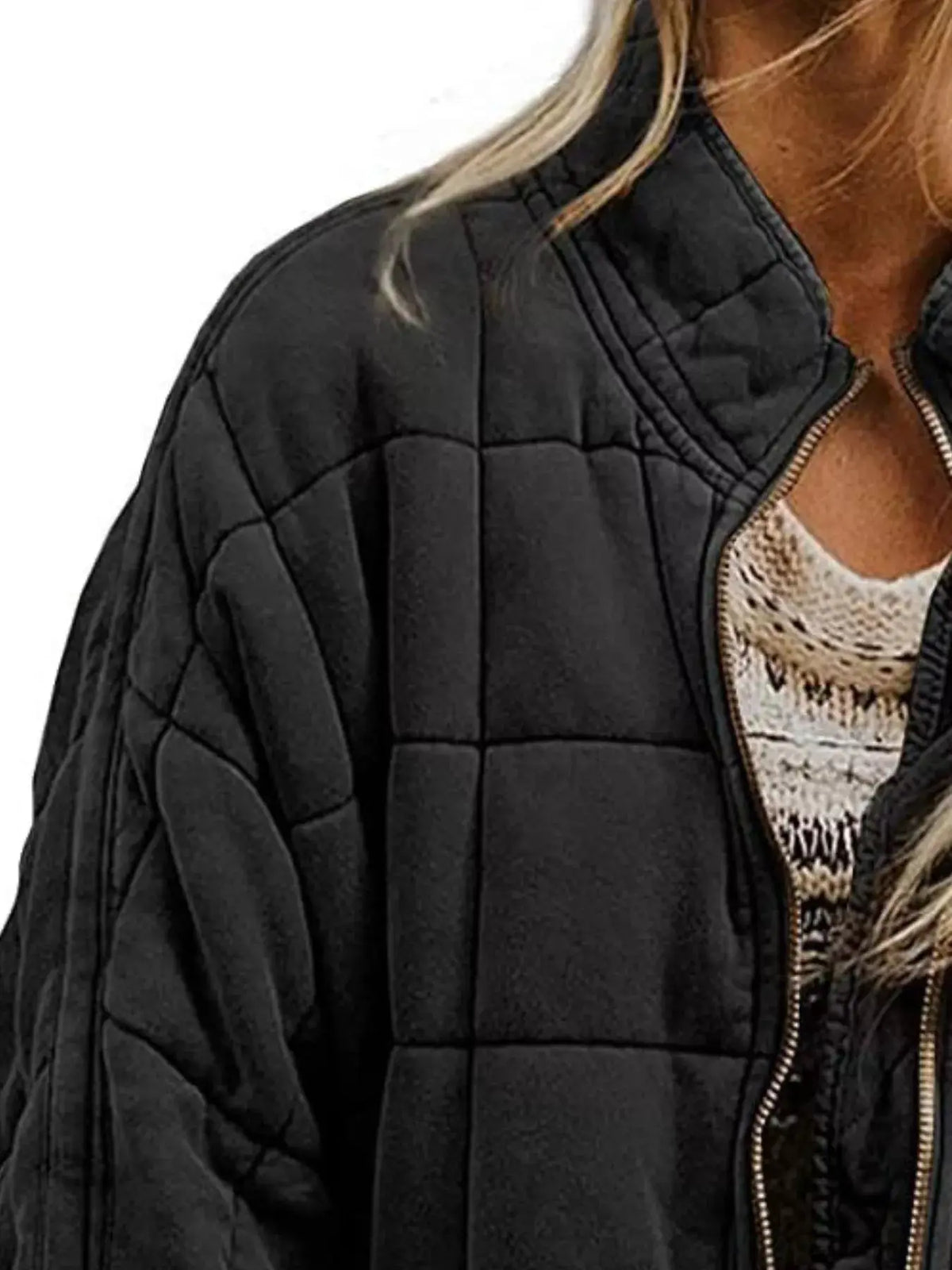 Full Size Zip Up Quilted Bomber Jacket Plus Size 3